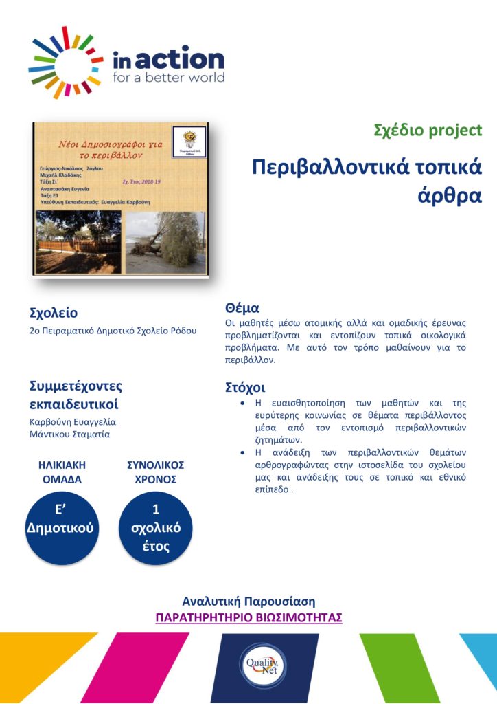 Σχέδιο project - Περιβαλλοντικά τοπικά άρθρα