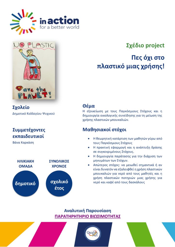 Σχέδιο project - Πες όχι στο πλαστικό μιας χρήσης!