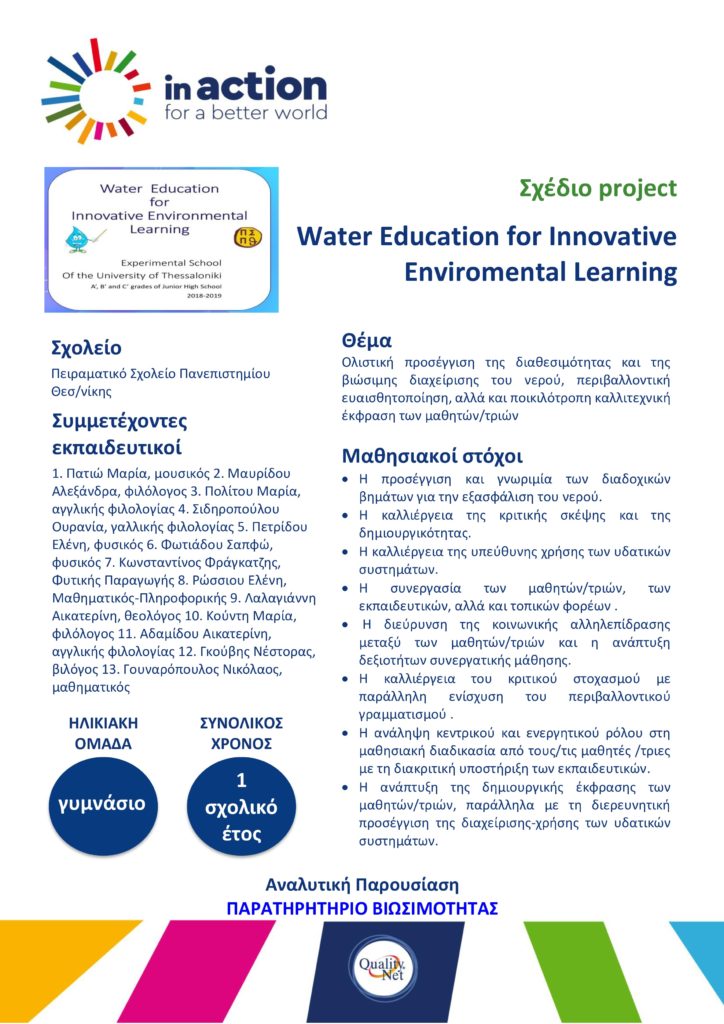 Σχέδιο project - Water Education for Innovative Environmental Learning